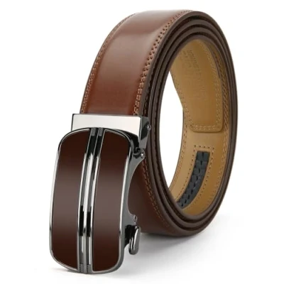 Image of Nelbons Men&#039;s Belt, Slide Ratchet Belt for Men with Genuine Leather 1 3/8,Trim to Fit (Brown A3, 130cm / 28 &quot; 44&quot; adjustable waist)