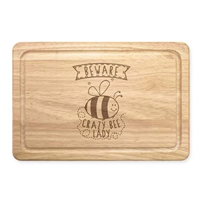 Image of Beware Crazy Bee Lady Rectangular Wooden Chopping Board