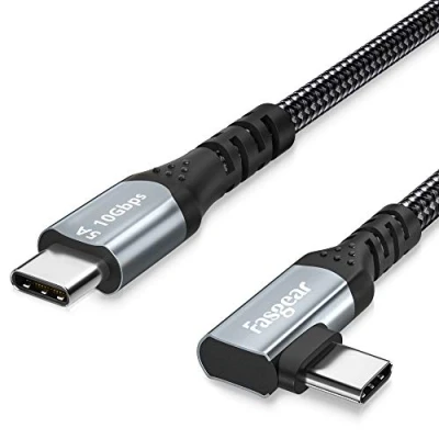 Image of Fasgear 90 Degree USB C to Type 3.1 Gen 2 Cable 10ft, 10Gbps 5A(100W) PD with E Marker Chip 4K@60Hz Video Transfer Compatible for Link,VR Headset,PC Gaming,Docking Stations (Black)