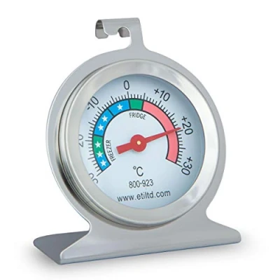 Image of stainless steel fridge/freezer thermometer. Ideal For Home, Restaurants, Bars, Cafes