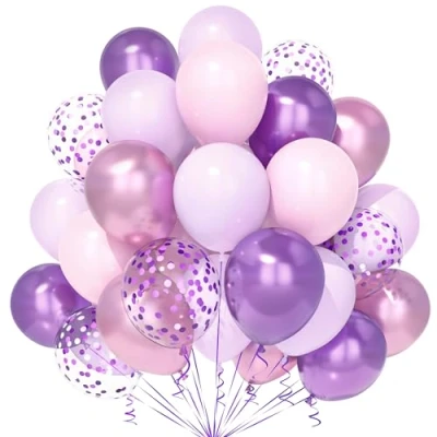 Image of Teselife Pink Purple Balloons, 30Pcs 12 Inch Pastel Macaron Metallic and Confetti Balloon Girl Women Birthday Bridal Shower Wedding Anniversary Engagement Princess Butterfly Party Supplies
