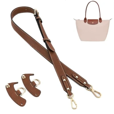 Image of Gastinsave Purse Straps Replacement, Leather Handbag Crossbody Shoulder Strap Adjustable for S/M Longchamp Bag Women(Brown Gold)
