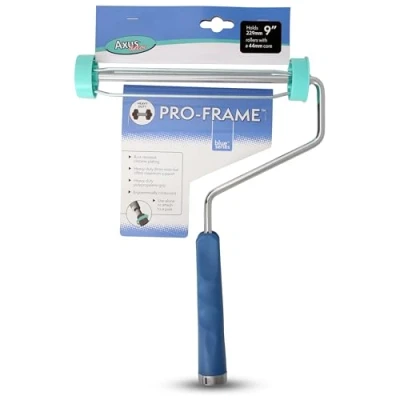 Image of Axus Decor Pro Frame (Blue Series) Paint Roller Handle, Ergonomic Polypropylene Handle &amp; Chrome Plated Rod Compatible with Screw on Extension Poles 9&quot;/230mm,44mm core