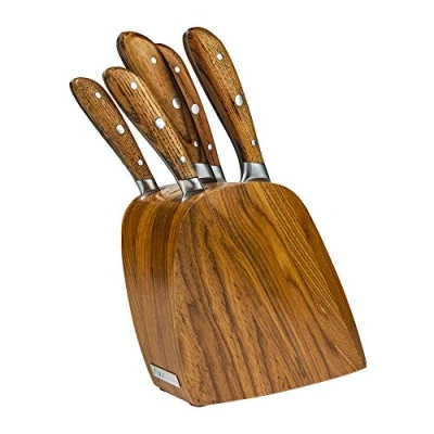 Image of Rockingham Forge Ashwood Series 5 Piece Wooden Knife Block Set Including German Steel Blades with Heat Treated Handles,RF 1740/6