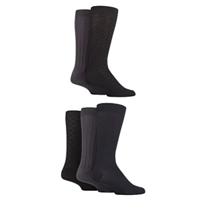Image of Mens 5 Pair SOCKSHOP Plain, Striped and Patterned Bamboo Socks Black Navy Grey Textured 7 11