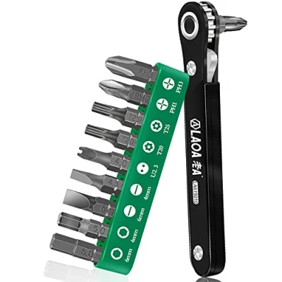Image of LAOA Ratcheting Reversible Screwdriver Set for Tight Areas Offset Screwdrivers Close Quarters 1/4 Micro EDC Tool with 10pcs bits(Express 6 7 Days to The UK)
