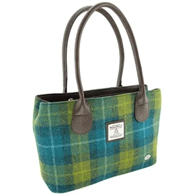Image of Glen Appin of Scotland Harris Tweed Classic Handbag LB1003 Cassley (Colour 114 Blue/Green)…
