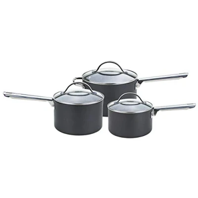 Image of Anolon Professional Saucepans 16, 18 and 20cm Premium Non Stick Sauce Pans with Glass lids Anodised cookware Oven Dishwasher Safe, hard anodized_aluminum, Black, Set of 3