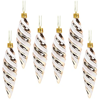 Image of Christmas Concepts® Pack of 6 110mm Large Spiral Shaped Baubles Shiny &amp; Glitter Decorated Tree Decorations (Rose Gold)