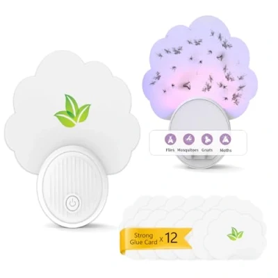 Image of YUCEN Cards Flying Insect Trap Indoor Use, Fly Indoor, Fruit Traps for Indoors, (2 Device + 12 Refills) Catcher Safer Plug in Light Trap, Bug Killer,