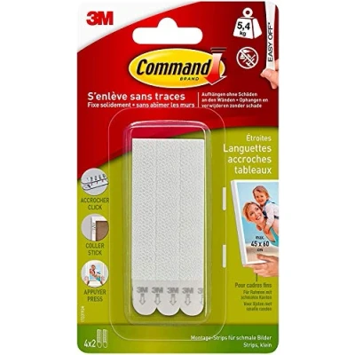 Image of Command Medium Picture Hanging Strips, Pack of 4 x 2 Adhesive White Damage Free For Pictures, Frames, Mirrors, Wall Décor and Signs Holds up to 5.4 kg