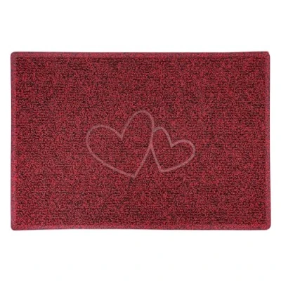 Image of Nicoman DOUBLE HEART Embossed Shape Door Mat Trapper Jet Washable Doormat (Use Indoor or Sheltered Outdoor), Large (90x60cm), Red with Black