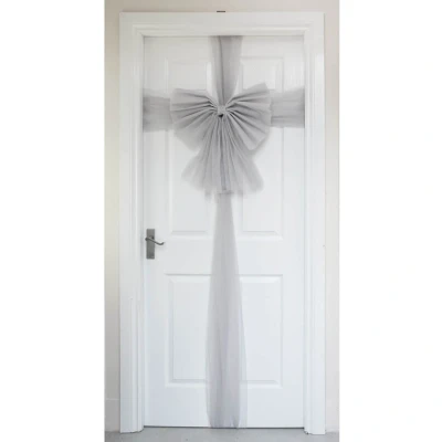 Image of Mr Crimbo Christmas Front Door Bow Decoration Diamante Full Wrap Tulle Wedding Party Silver