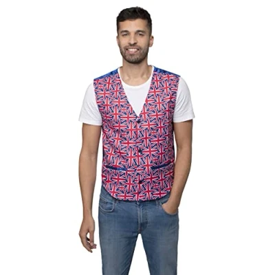 Image of Smiffys Costume &amp; Party Union Jack Print Waistcoat 2023 King Charles Coronation Adult (Large)
