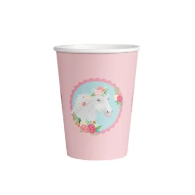 Image of PD Party: Paper Cups in Horse Design, 8 Pieces Party Tableware for Every Birthday, Celebration or Disposable Boys and Girls Children&#039;s Birthdays 7.5x7.5x9 cm