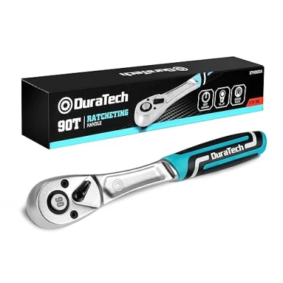 Image of DURATECH Ratchet Handle, 3/8 Square Drive, Reversible 90 Teeth, Made of Chrome Vanadium Steel, Small Actuation Angle 4 for Tight Installation Spaces