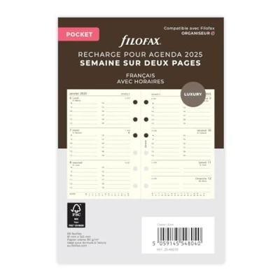 Image of Filofax Pocket 1 Week on 2 Pages Cotton Cream French 2025