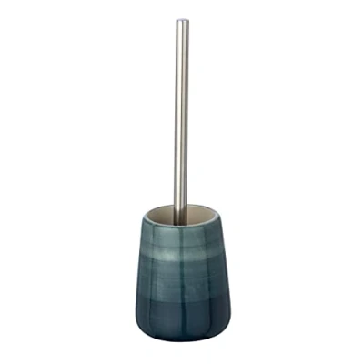 Image of WENKO Toilet Brush and Holder Pottery of Ceramic in Petrol, 12.5 x 39.5 cm