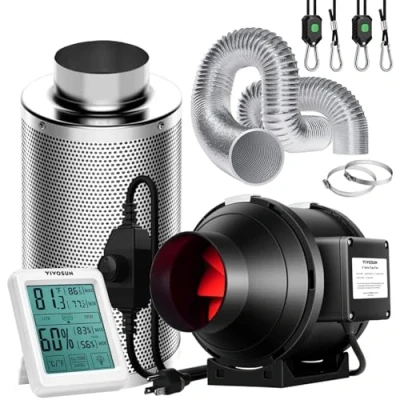Image of VIVOSUN 4 Inch 190 CFM Inline Fan with Speed Controller, Carbon Filter and 8 Feet of Ducting, Temperature Humidity Monitor for Grow Tent Ventilation