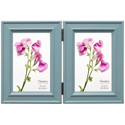 Image of inspire By Hampton PALOMA Hinged Double 4x6 (10x15cm) Light Blue Multi Photo Frame Glass IBH PAL301904B