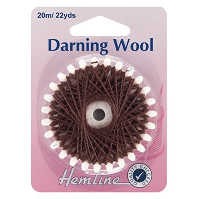 Image of Hemline Darning Wool 20m Brown, Durable Yarn for Sock and Pullovers Repairs. Needle Work Clothing Maintenance 30% Natural Wool, 70% Polyester Acrylic Washable