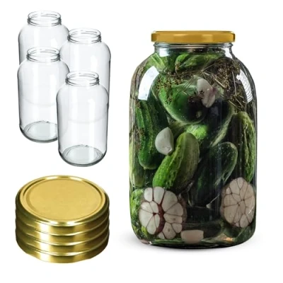 Image of KADAX Glass Jars 4 L, Large with Wide Mouth for Preserving, Pickling and Fermenting, Storage Pickles Sauerkraut (Set of 4, Gold Lids)