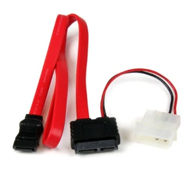 Image of StarTech.com 20in slimline SATA to with LP4 Power Cable Adapter slim (SLSATAF20), Red