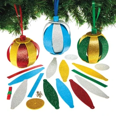 Image of Baker Ross FX700 Christmas Bauble Glitter Decoration Kits Pack of 6, Arts and Crafts for Kids