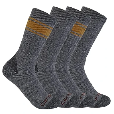 Image of Carhartt Men&#039;s Heavyweight Crew Sock 4 Pack, Assorted 2 Grey, Large (Pack of 4)