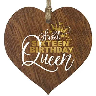 Image of 16th Birthday Gifts for Girls Her Sweet 16 Sixteen Queen Happy Sixteenth Gift Girl Daughter Granddaughter Niece Sister Friend Cousin Dark Wood Hearts Signs