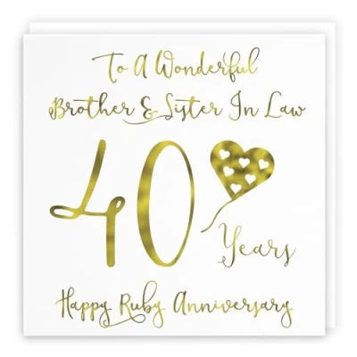 Image of Hunts England Brother And Sister In Law 40th Anniversary Card To A Wonderful &amp; 40 Years Happy Ruby Milano Collection