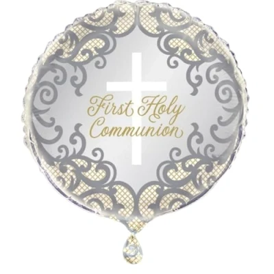 Image of Fancy Gold Cross First Holy Communion Foil Balloon (45cm) Ideal Decor for Confirmations, Religious Gatherings &amp; Special Occasions 1 Pc