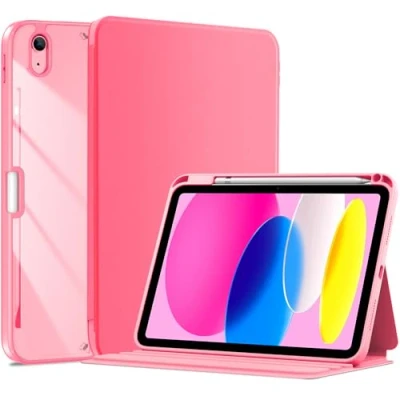 Image of ProCase for iPad 10th Generation Case 10.9 Inch with Pencil Holder 2022, Protective Folio Book Cover Clear Back Gen A2696 A2757 A2777 Pink
