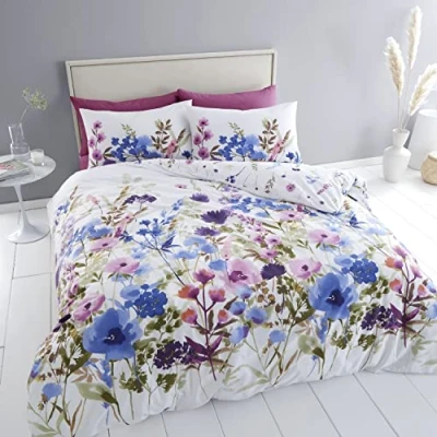 Image of Catherine Lansfield Countryside Floral Double Duvet Set Pink Blue