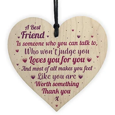Image of RED OCEAN Thank You Gift For Best FRIEND Wooden Heart Christmas Friendship Birthday Plaque