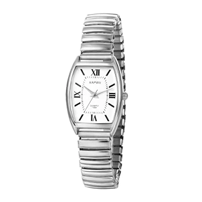 Image of JewelryWe Women&#039;s Ultra Thin Easy Reader Watch with Elastic Strap, Golden/Silver
