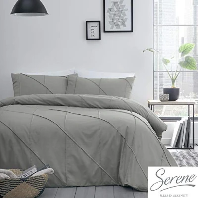 Image of Serene Dart Pleated Boutique Duvet Cover Set, Grey, King