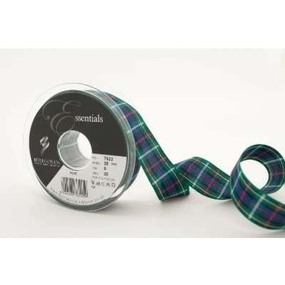 Image of Berisfords 7622/25/08 25mm x 25m reel of Rose Tartan Ribbon, Green