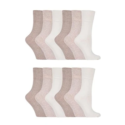 Image of Gentle Grip 12 pack ladies patterned wide top socks in 20 styles (GG001)