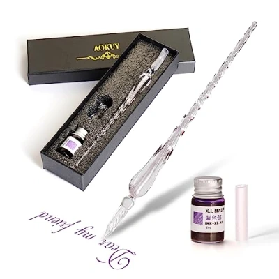 Image of AOKUY Glass Dip Pen Set,Calligraphy Pen,Crystal Signature for Art, Writing, Signatures Decoration and Business Gift