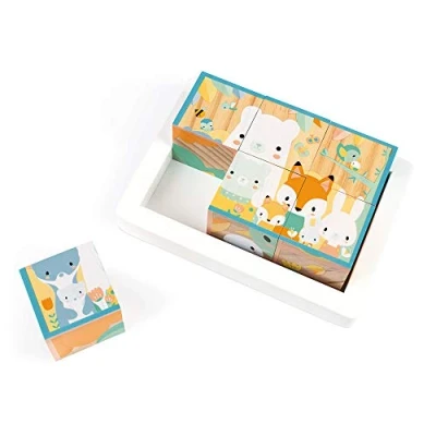 Image of Janod Tray Of 6 Solid Wood Cubes for Baby Pure Collection Early Years and Toy Teaches Fine Motor Skills Water Based Paint Age 1 Up, J05158