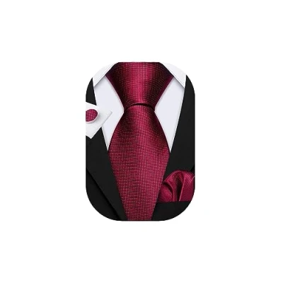 Image of Barry.Wang Burgundy Ties for Men Wedding Business Necktie Set Handkerchief Cufflinks