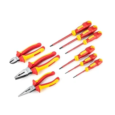 Image of SATA ST09262U 9 Piece VDE Insulated Tool Set with Electricians Pliers and Screwdriver S2 Steel Blades, Clear