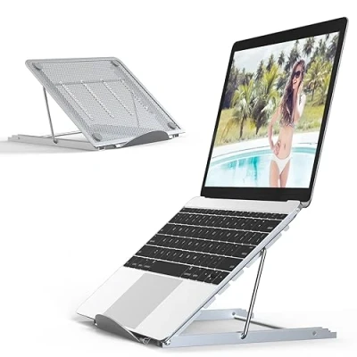 Image of Jumkeet Laptop Stand,Foldable Portable Ventilated Desktop Holder,Universal Lightweight&amp;Adjustable Ergonomic Tray Mount Compatible with iM(ac)/Laptop/Notebook Computer/Tablet (White)