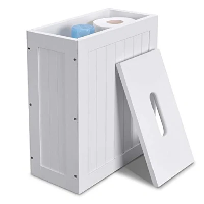Image of Lantaly Slimline Wooden Bathroom Storage Unit, Toilet Roll Paper Cabinet, Compact Shaker, Multi Purpose Cleaning Tidy Box