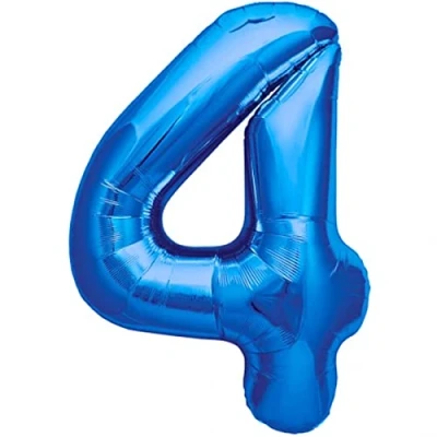 Image of Balloon 4th Birthday Number 4 Blue XXL Giant Foil 40 Decoration for Boy. Flies with Helium