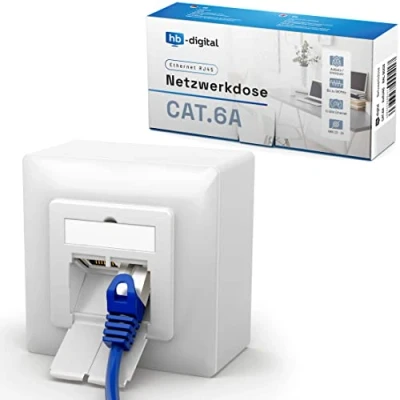 Image of HB DIGITAL 1x CAT.6a network socket with 2X RJ45 port surface flush mounted combination data for installation cables CAT.5 / 5e 6 6a EIA/TIA 568A &amp; B8P8C Ethernet