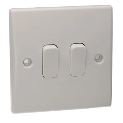 Image of kenable 2 Gang Way 10A Double Light Switch Rounded Faceplate White [2 (2 Way) Switch]