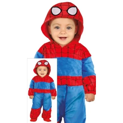 Image of FIESTAS GUIRCA Superhero Baby Fancy Dress Costume for Boy Blue and Red Super Hero Onesie with Spider Pattern Age 18 24 Months