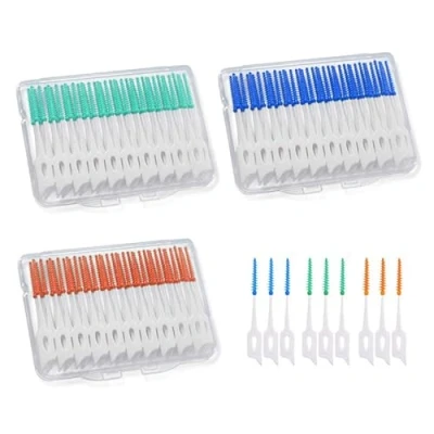Image of MIVAIUN 120 PCS interdental Brushes,Tooth Floss Picks,Dual Use Dental Sticks,Adaptive Brush,Teeth Cleaner with Storage Case for Daily Cleaning Teeth (Blue+Green+Orange)
